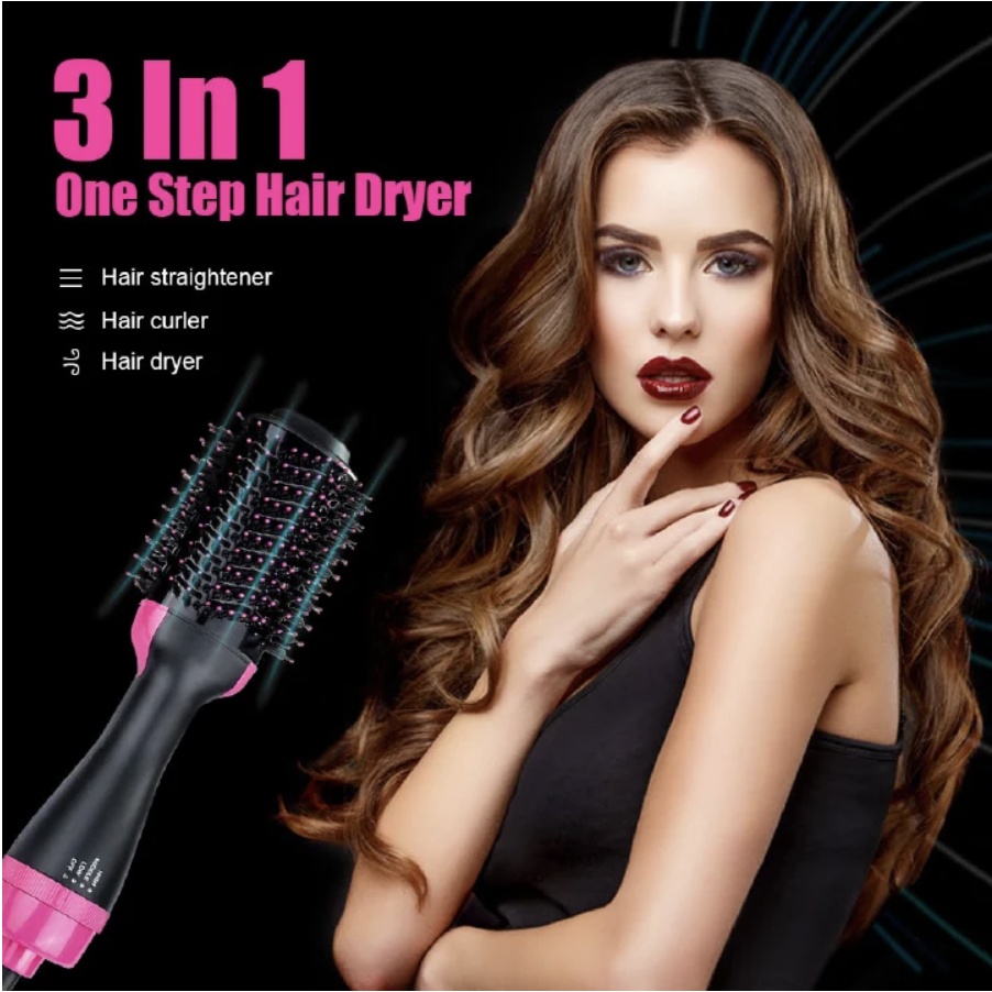 Pro One Step Hair Dryer Hair Comb Brush Volumizer Hair Straightener Hot Air Curling Iron Rotating Hair Rollers Straightening Irons Black One size