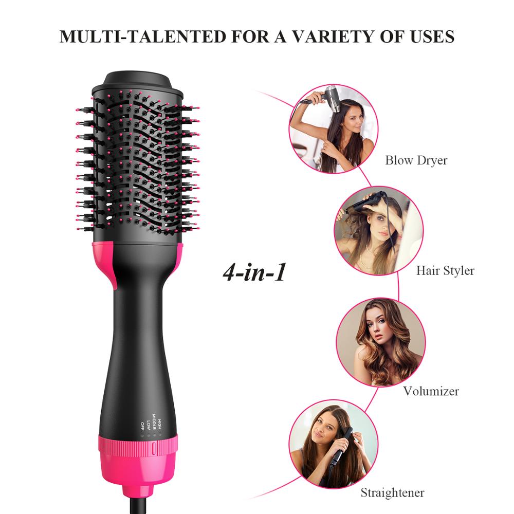 Pro One Step Hair Dryer Hair Comb Brush Volumizer Hair Straightener Hot Air Curling Iron Rotating Hair Rollers Straightening Irons Black One size