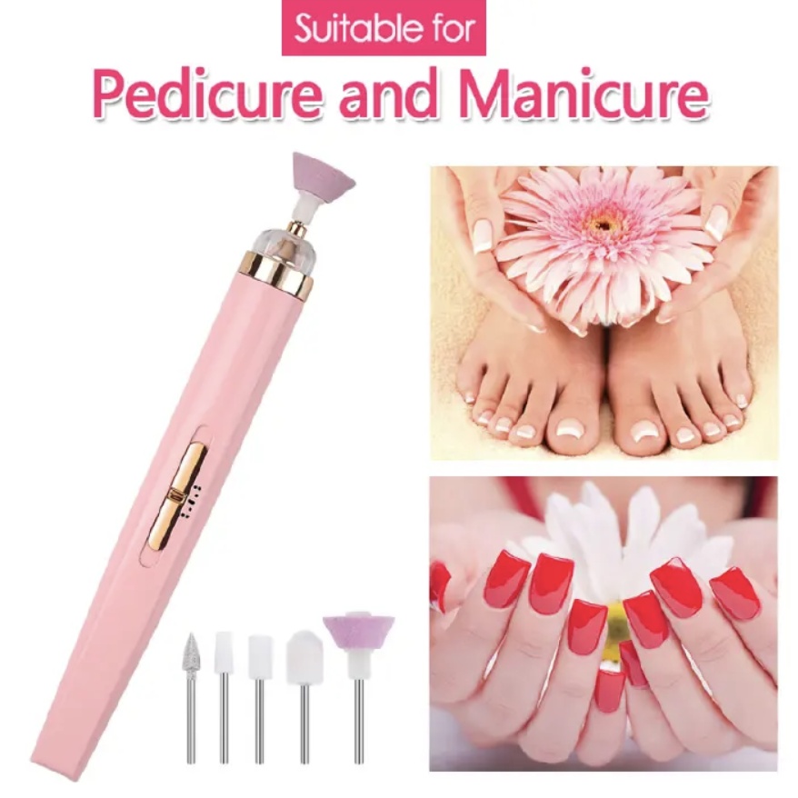 Electric Nail Drill Machine Nail Grinder Polishing Machine Portable Mini Electric Manicure Art Pen Tools For Gel Removal 1 Set Pink One set