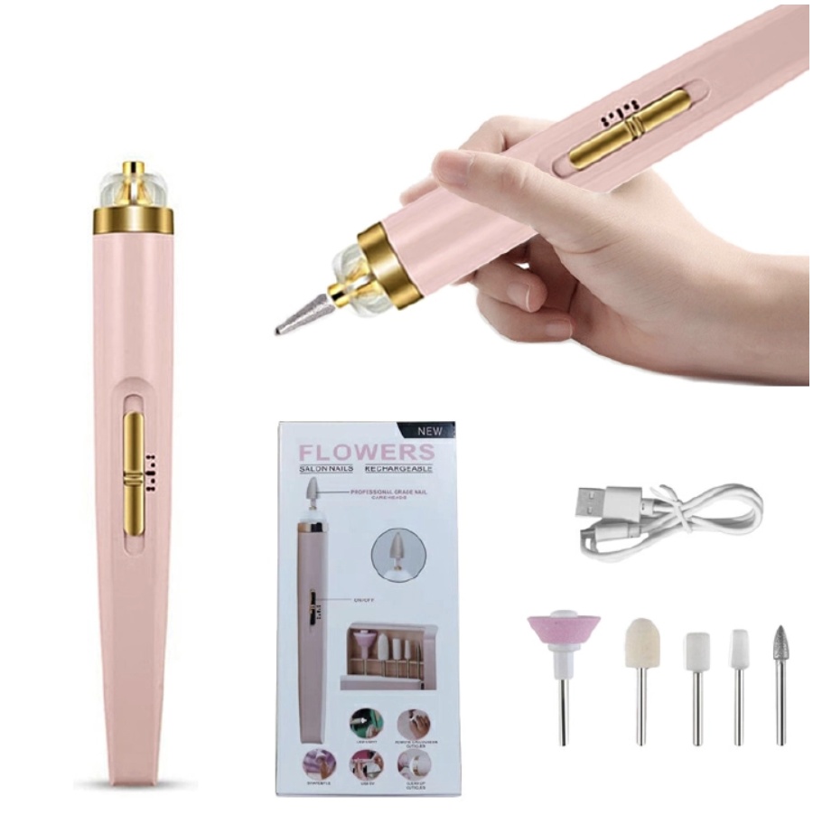 Electric Nail Drill Machine Nail Grinder Polishing Machine Portable Mini Electric Manicure Art Pen Tools For Gel Removal 1 Set Pink One set
