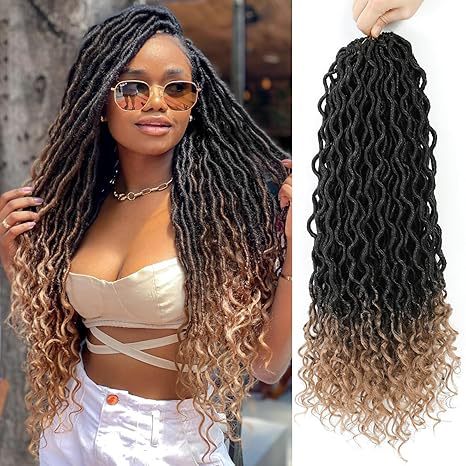 Multi Pre Looped River Locs Ombre Synthetic Crochet Braids Boho Goddess Faux Locs Hair Extensions 1B# 10 inch