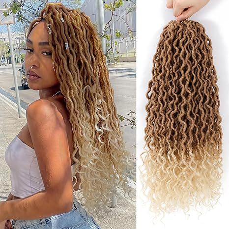 Multi Pre Looped River Locs Ombre Synthetic Crochet Braids Boho Goddess Faux Locs Hair Extensions 1B# 10 inch