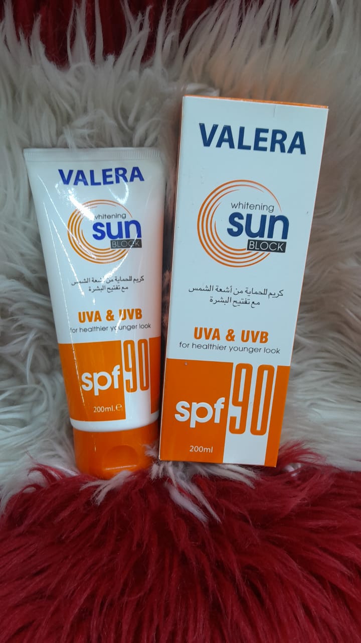 Valera Sun Block sunscreen Cream SPF 90. Offers Broad Spectrum Sun Protection UVA&UVB, Treats & Prevent Brown Spots & Wrinkles caused by harmful Sun Rays & Whiten Skin Complexion & Anti-Aging