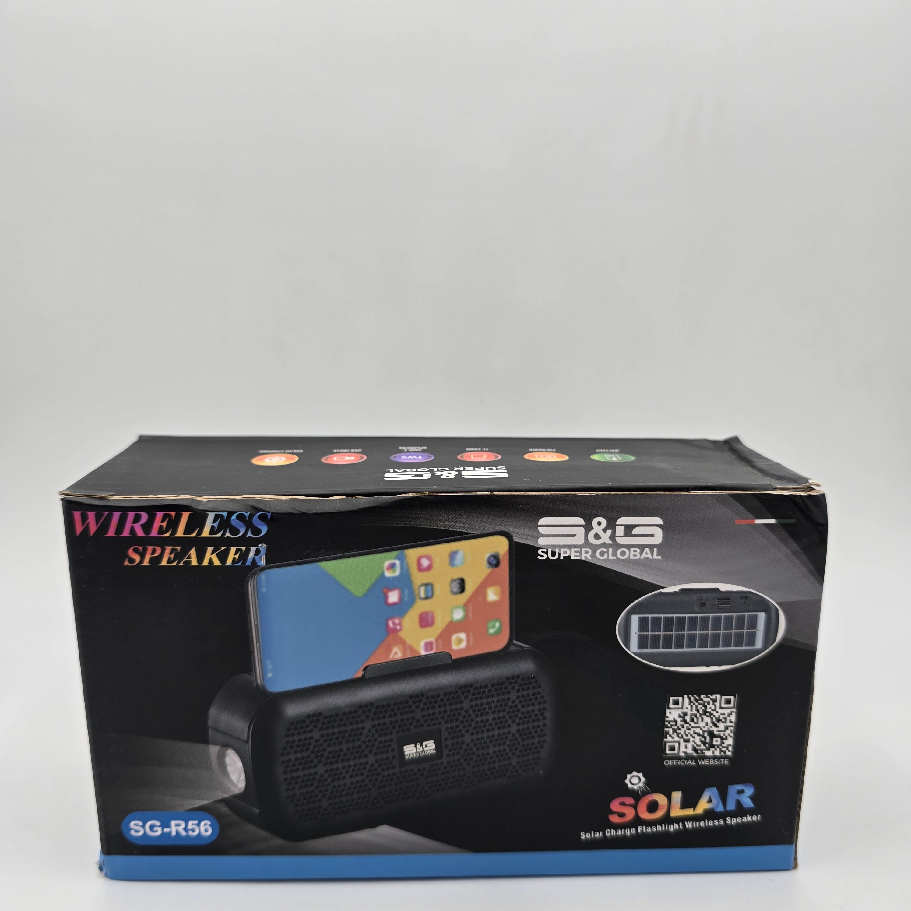 SG-R56 Solar Charge Flashlight Wireless Speaker Bluetooth Speaker Sound Box  Bass Subwoofer FM Radio AUX TF USB Spotlight Solar Panel Charging