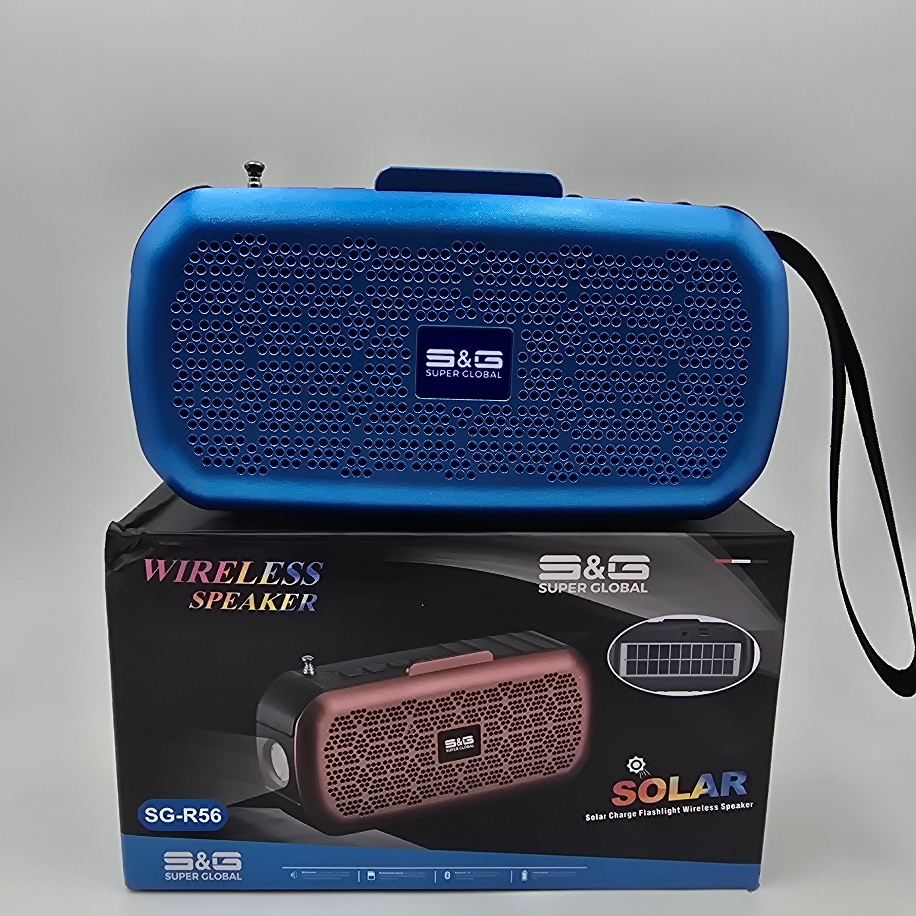 SG-R56 Solar Charge Flashlight Wireless Speaker Bluetooth Speaker Sound Box  Bass Subwoofer FM Radio AUX TF USB Spotlight Solar Panel Charging