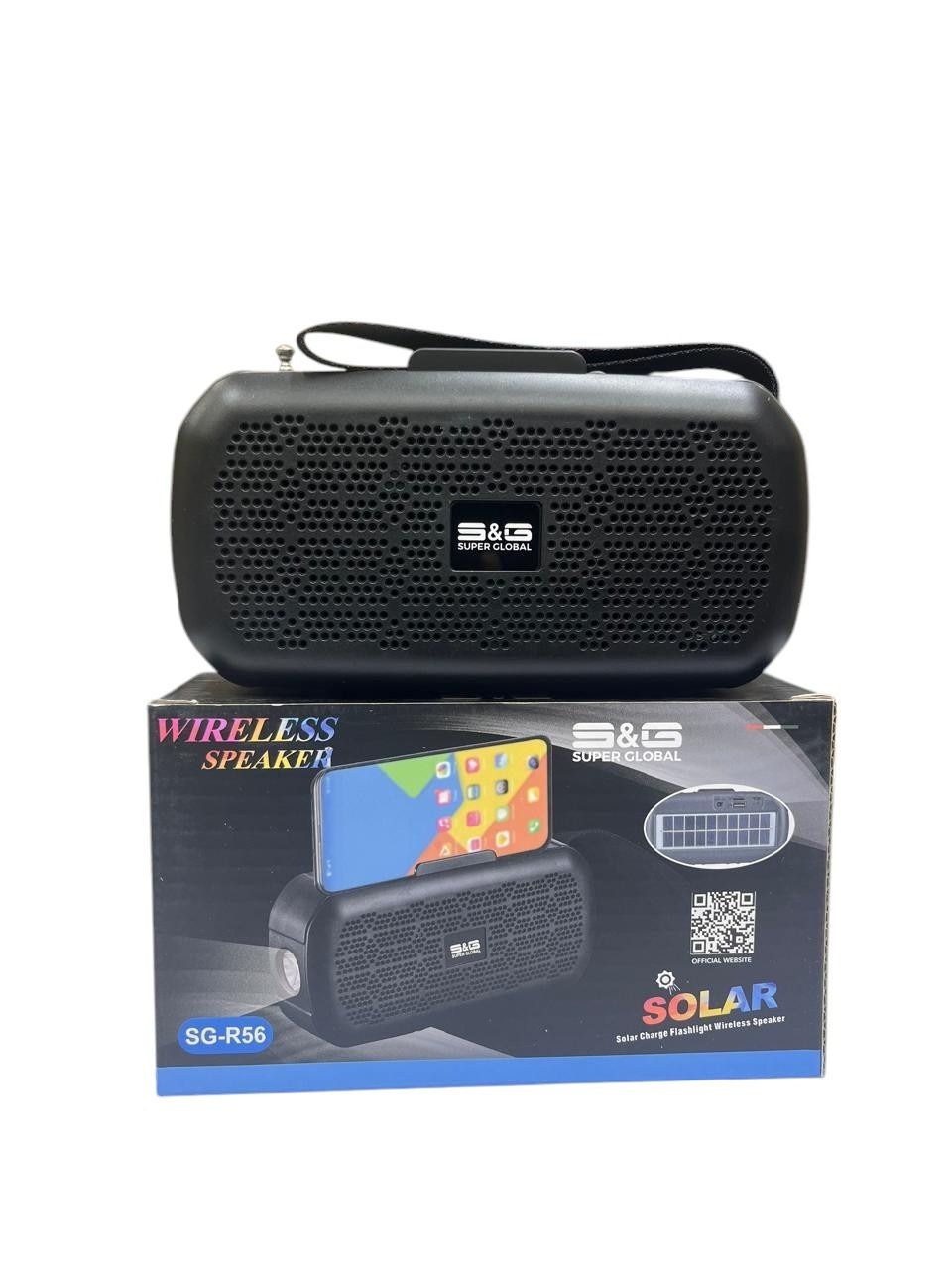 SG-R56 Solar Charge Flashlight Wireless Speaker Bluetooth Speaker Sound Box  Bass Subwoofer FM Radio AUX TF USB Spotlight Solar Panel Charging