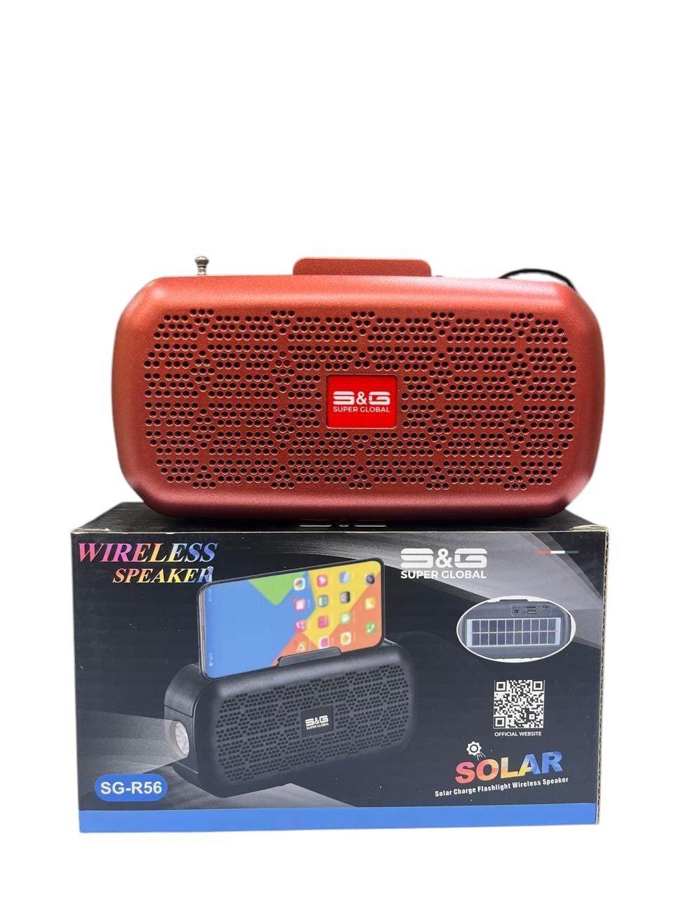 SG-R56 Solar Charge Flashlight Wireless Speaker Bluetooth Speaker Sound Box  Bass Subwoofer FM Radio AUX TF USB Spotlight Solar Panel Charging