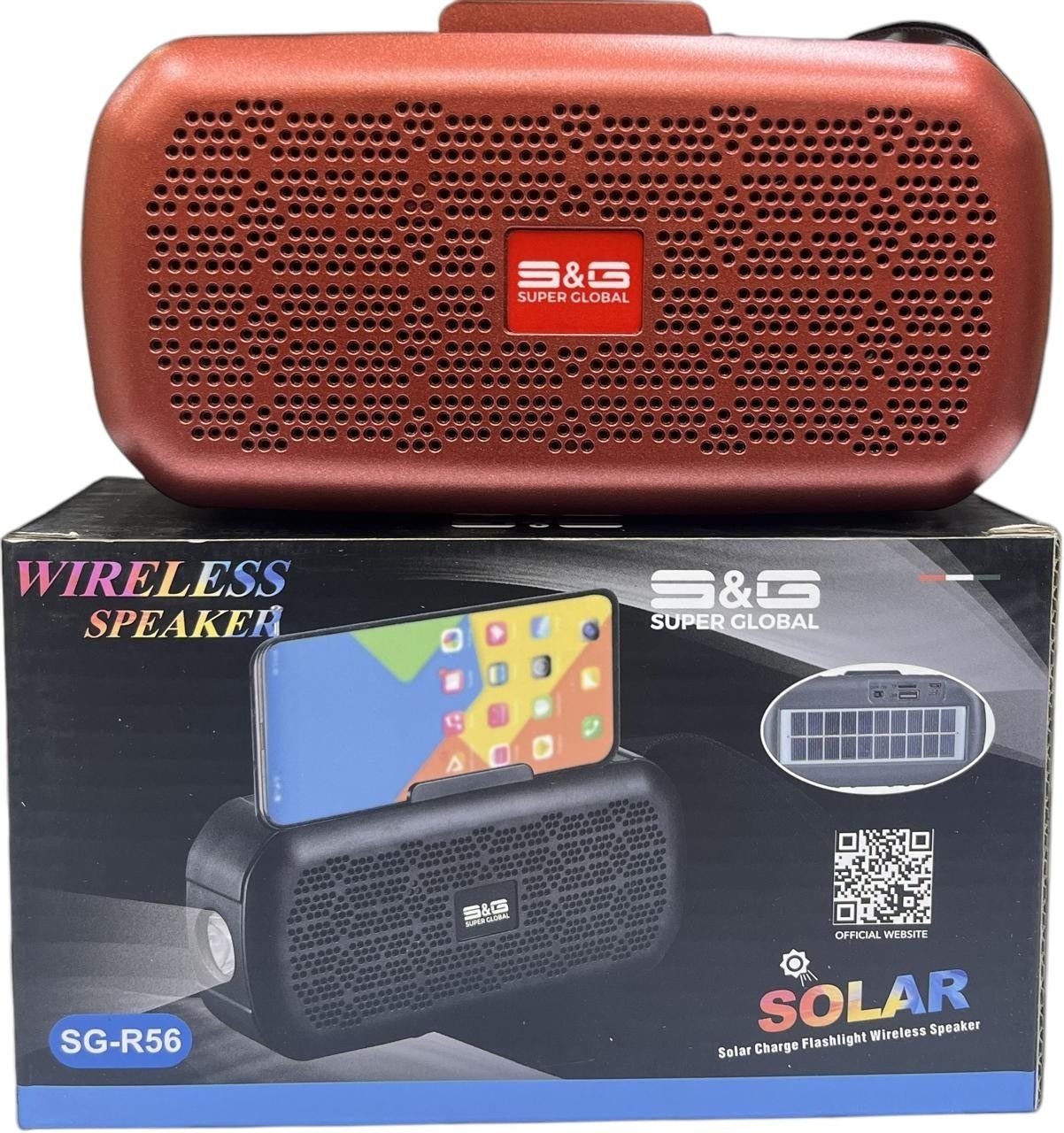 SG-R56 Solar Charge Flashlight Wireless Speaker Bluetooth Speaker Sound Box  Bass Subwoofer FM Radio AUX TF USB Spotlight Solar Panel Charging