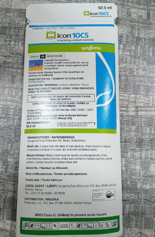 Long Lasting Mosquito Residual Insecticide 62.5ml,Icon 10CS Long Lasting Insecticide.