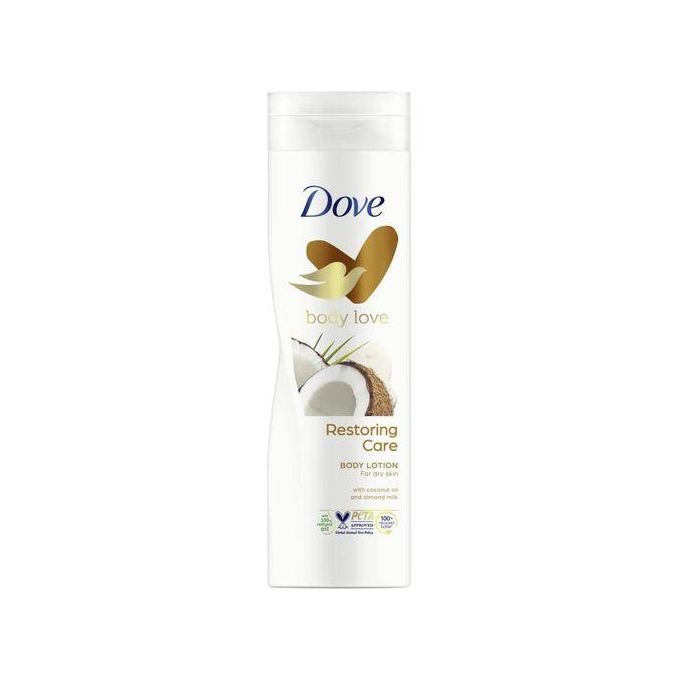 Dove Body Lotion restoring care coconut oil & almond milk.