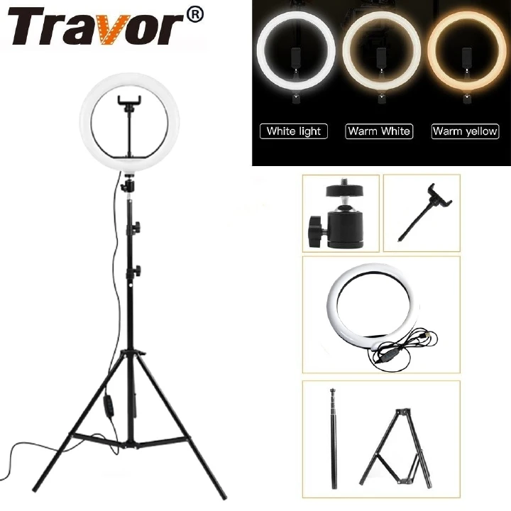 2.1M Tripod Stand with 10 Inch LED Ring Light- Dimmable Beauty Ringlight for Selfie Live Stream/Makeup/Youtube/Tiktok Video Black normal
