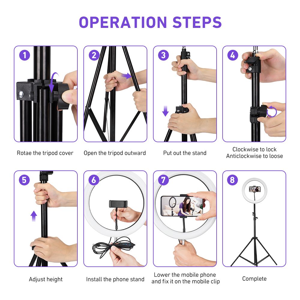 2.1M Tripod Stand with 10 Inch LED Ring Light- Dimmable Beauty Ringlight for Selfie Live Stream/Makeup/Youtube/Tiktok Video Black normal