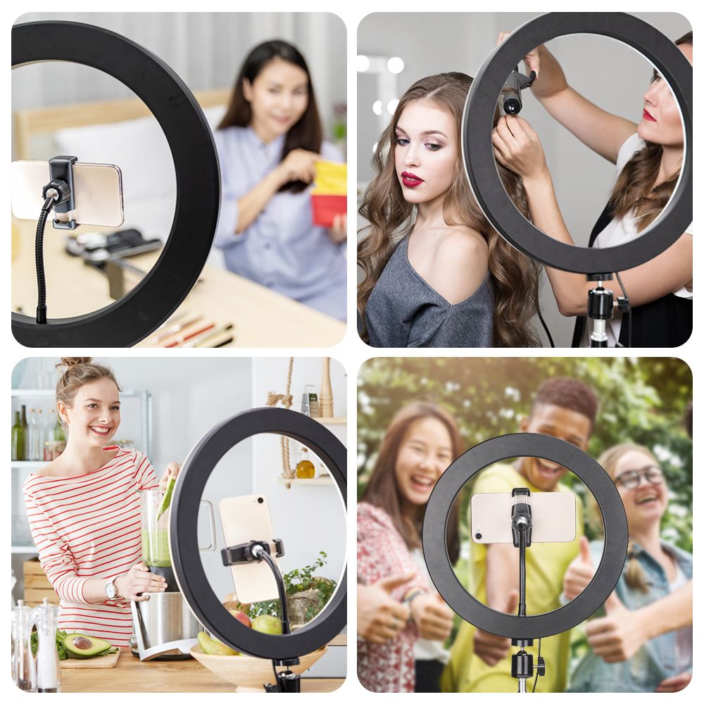 2.1M Tripod Stand with 10 Inch LED Ring Light- Dimmable Beauty Ringlight for Selfie Live Stream/Makeup/Youtube/Tiktok Video Black normal