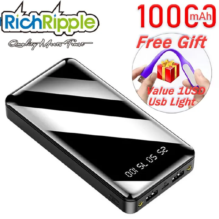 RichRipple 2A Fast Charge Power Banks 10000mAh iPhone&Android Power Bank Universal Portable Mobile Power With Dual USB LED Lamp powerbank Black 10000mah