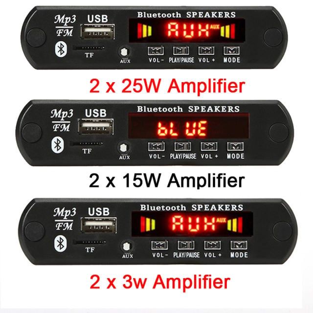 15W/2*25W Amplifier MP3 Player Bluetooth Decoder Board 12V Bluetooth 5.0 50W amplifier Car FM Radio Module Support TF USB AUX Black Item Size: 12*5*4 cm