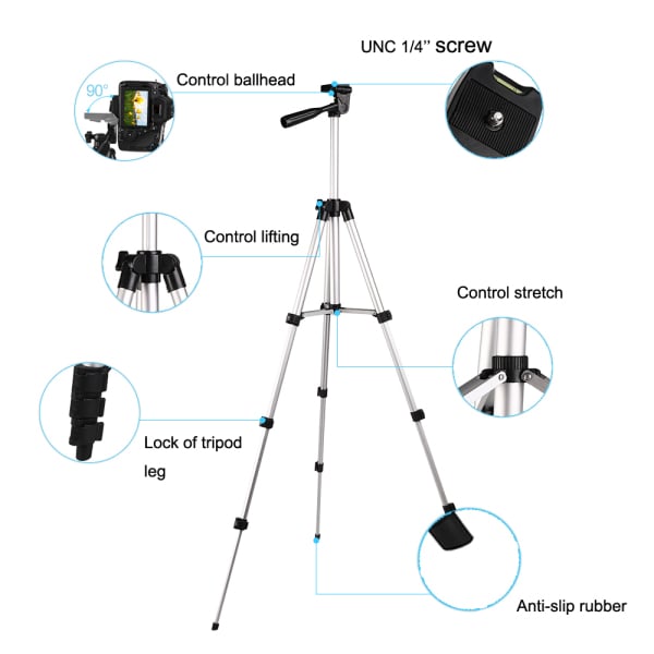 Extendable flexible Digital Camera Tripod Mobile Smart Phone Stand Mount Holder Clip Set For Nikon for Canon for iPhone 6 6s 7 Black Folded length :340