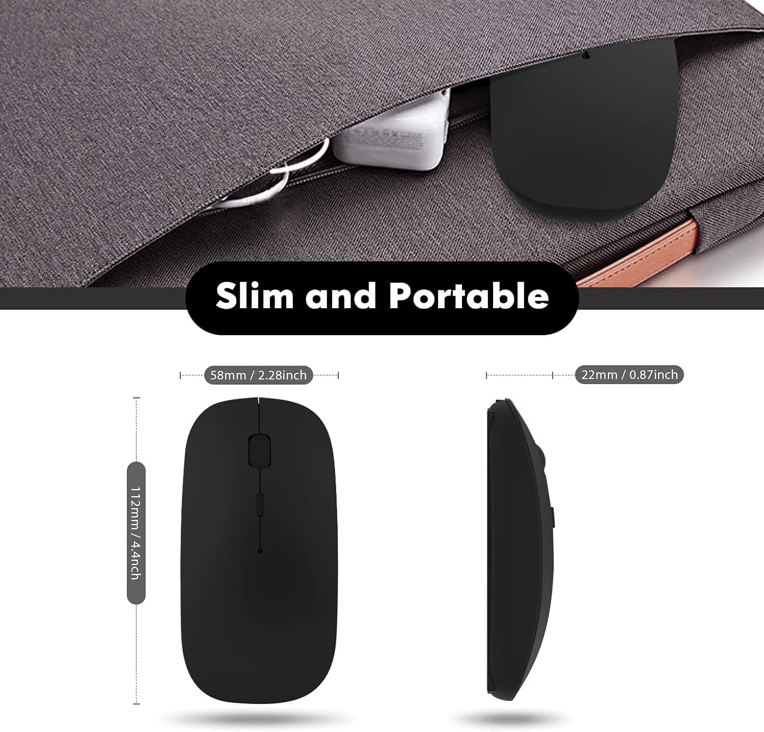 Bluetooth Mouse,Rechargeable Wireless Mouse for MacBook Pro/MacBook Air/Laptop/PC/Mac/iPad pro/Computer,Bluetooth 5.2 + 3.0 +2.4G USB Receiver black Bluetooth 5.2 dual-mode rechargeable sil