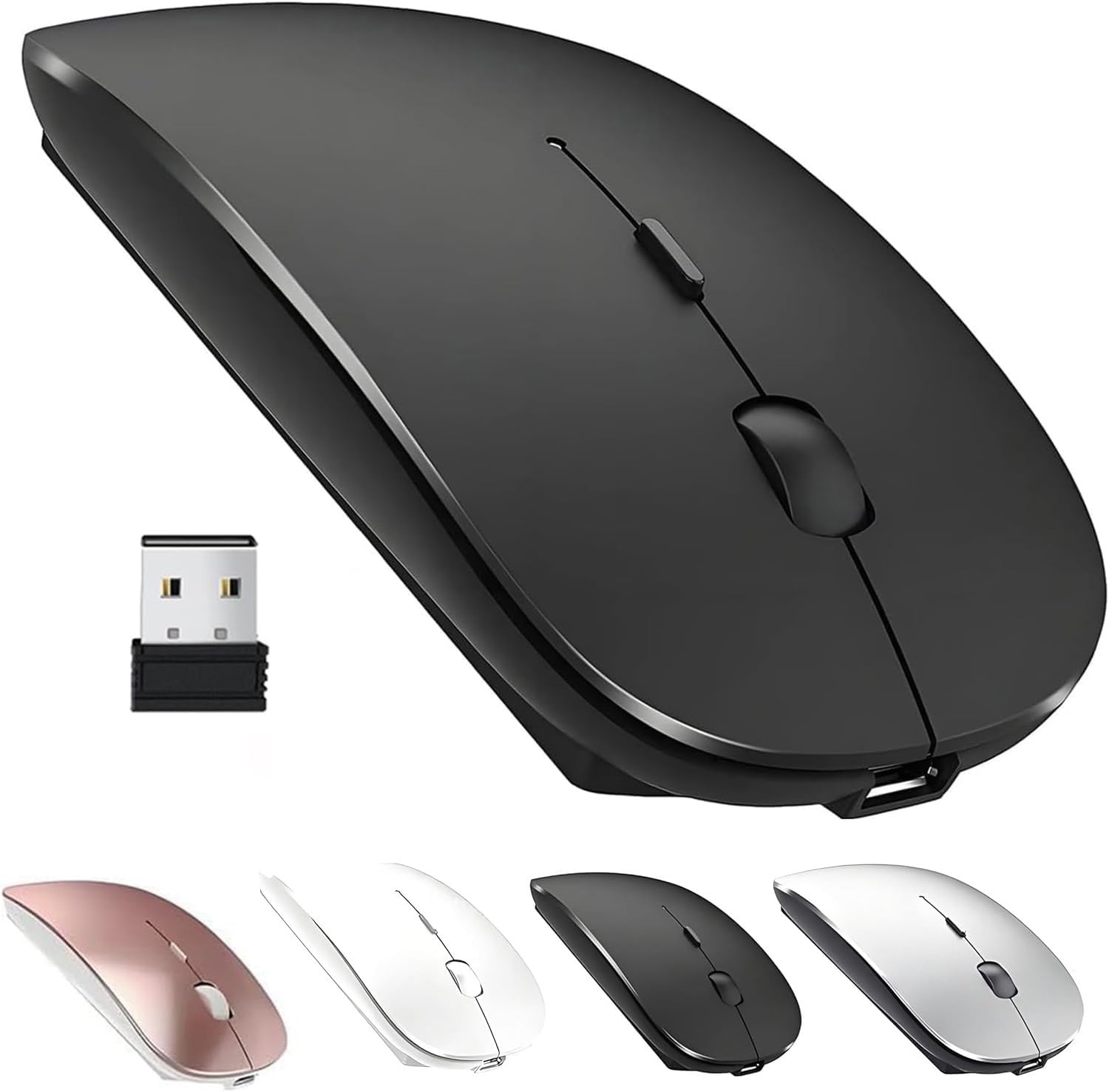 Bluetooth Mouse,Rechargeable Wireless Mouse for MacBook Pro/MacBook Air/Laptop/PC/Mac/iPad pro/Computer,Bluetooth 5.2 + 3.0 +2.4G USB Receiver black Bluetooth 5.2 dual-mode rechargeable sil