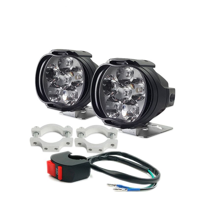 Electric Motorcycle LED Headlights Super Bright E-Bike Lights Accessories DC 9-85V Scooter Spotlights Car Fog Lamps with Switch Black 2psc