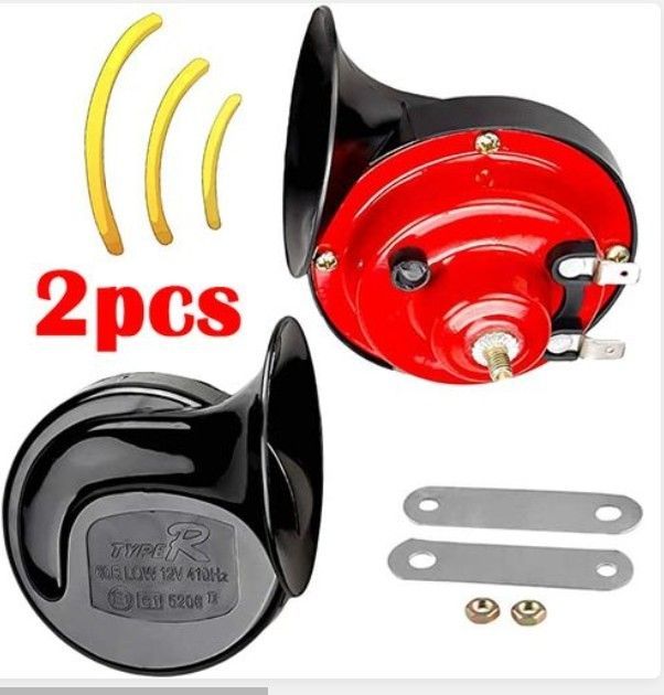 Car Snail Horn Dual-tone Universal Electric Air Horn 12V/24V For Cars Truck Motorcycle (1 Pair) Red one size