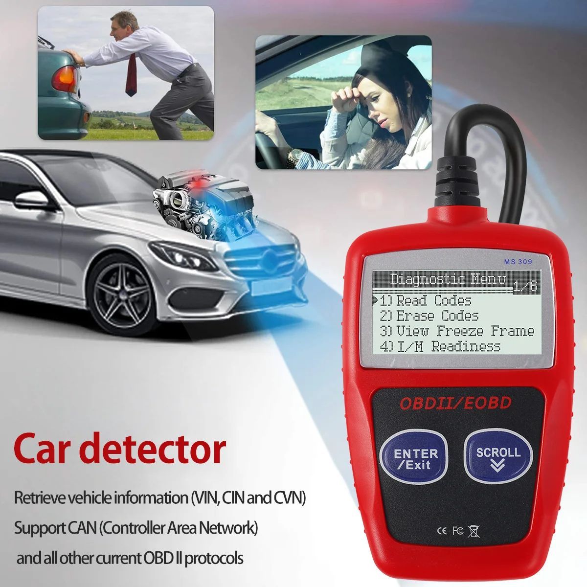 Multifunctional Car Fault Code Reader Accurate Engine Diagnostic Scanner ToolScanner Read & Erase Fault Code View For Peugeot Red one size
