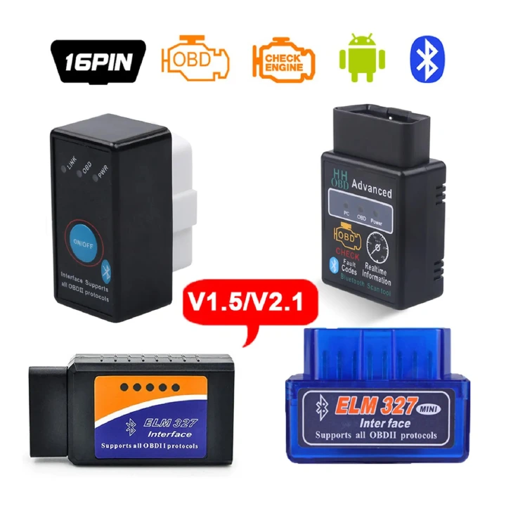 Harambee Elm327 Bluetooth OBD2 V1.5 Elm 327 V 1.5 OBD 2 Car Diagnostic Tool Scanner Mini Elm-327 OBDII Adapter Auto Diagnostic Tool Good Helper for Cars 12-24（V） Three size