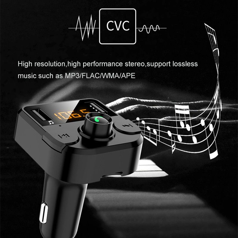 Bluetooth 5.0 Car Kit Wireless FM Transmitter Dual USB Fast Charger Audio Mp3 Player with TF Slot Black one size