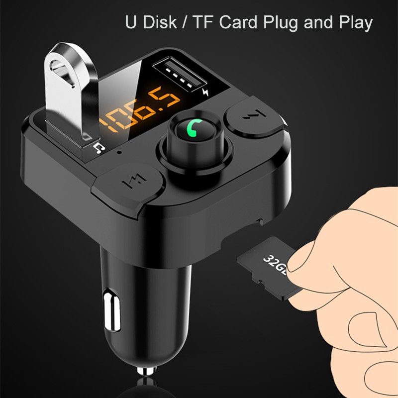 Bluetooth 5.0 Car Kit Wireless FM Transmitter Dual USB Fast Charger Audio Mp3 Player with TF Slot Black one size