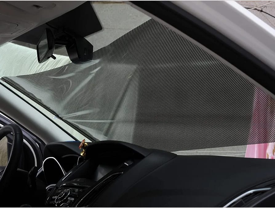 Retractable sunlight windscreen shield sunshade anti-uv windshield car accessory windscreen cover for dashboard protection against sun 125cm*58cm Black one size