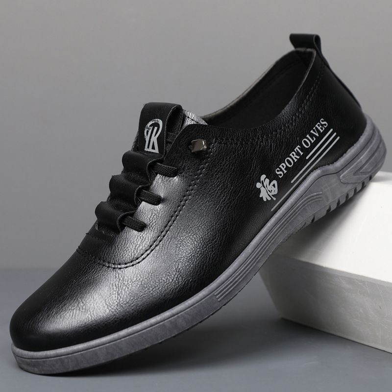 Plus size men's shoes four seasons new men's shoes casual loafers breathable fashion soft-soled round-headed men's leather driving shoes Black 39