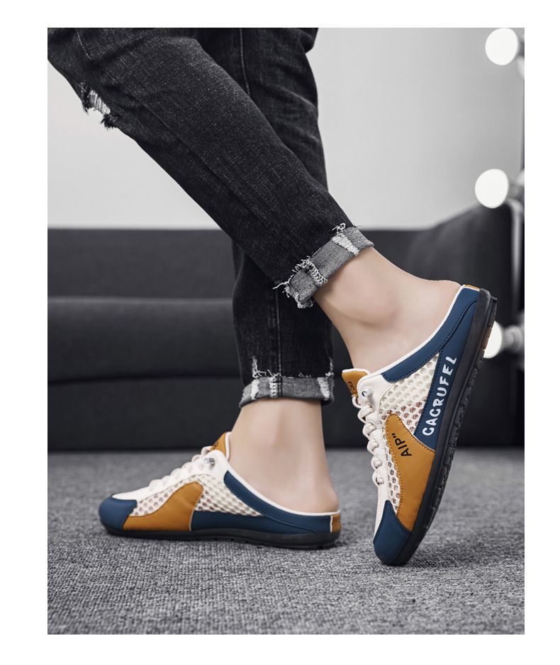 Large Cross border Men's Summer Breathable Mesh Men's Shoes Half Dragged One Step Lazy Shoes Trendy Versatile Casual Bean Shoes 01 41