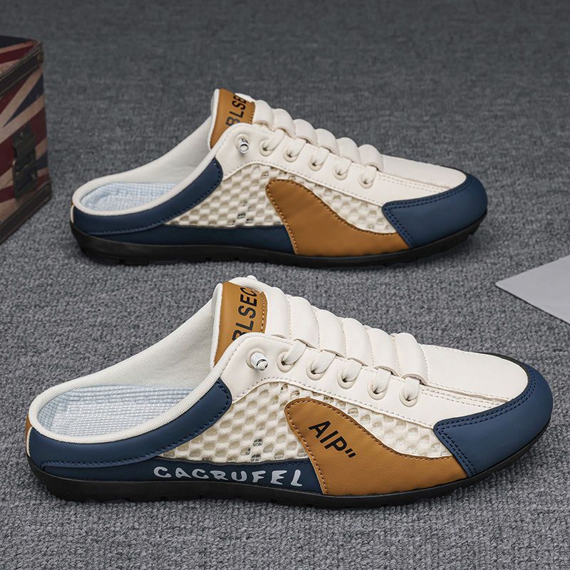 Large Cross border Men's Summer Breathable Mesh Men's Shoes Half Dragged One Step Lazy Shoes Trendy Versatile Casual Bean Shoes 01 41