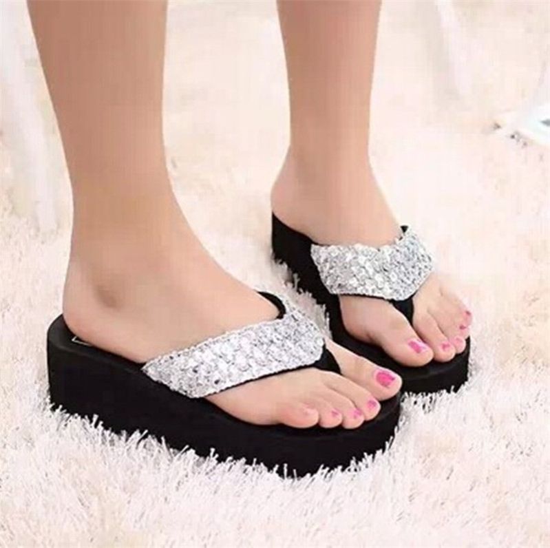 Sequins Women Shoes Beach Slippers Flip Flops Sandalias Plataforma Women Wedges Women Sandals