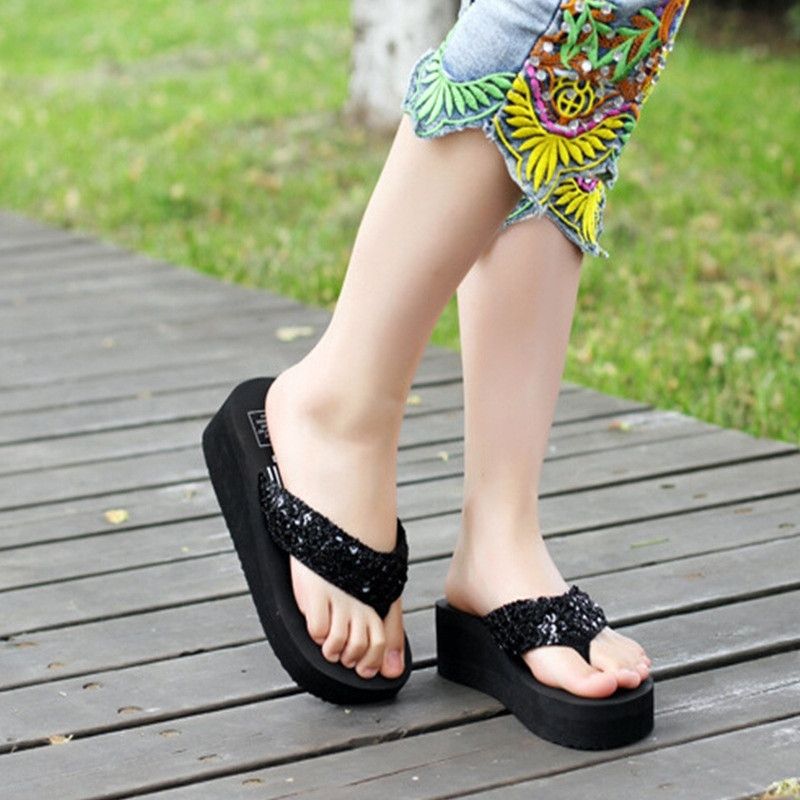 Sequins Women Shoes Beach Slippers Flip Flops Sandalias Plataforma Women Wedges Women Sandals