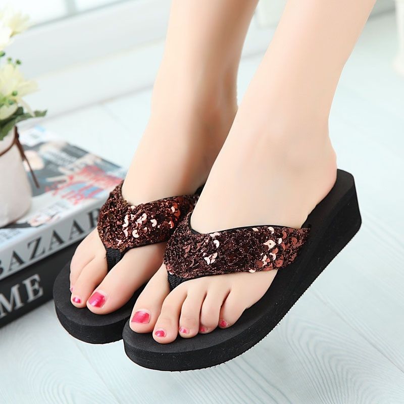 Sequins Women Shoes Beach Slippers Flip Flops Sandalias Plataforma Women Wedges Women Sandals