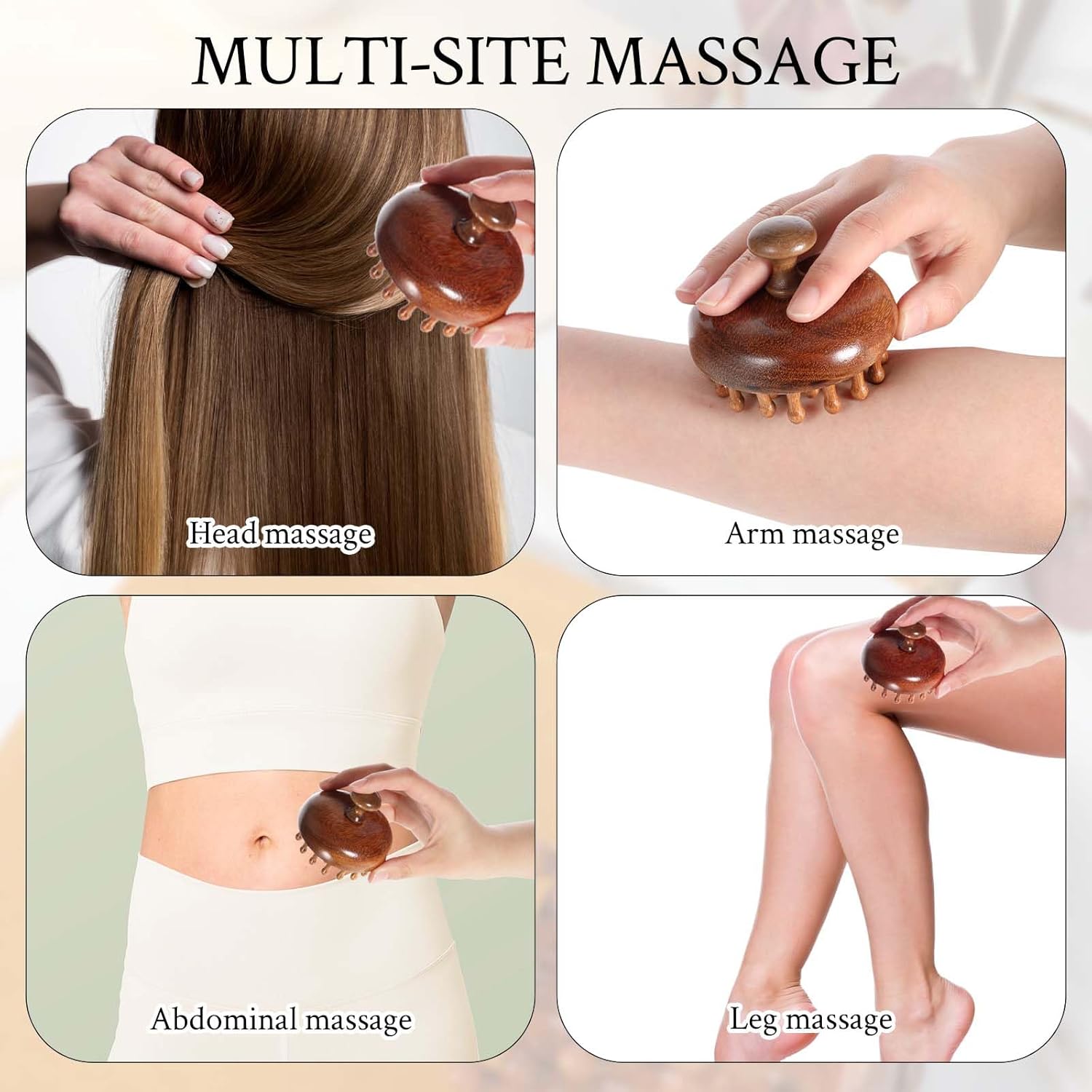 Scalp Massager Head Massager Manual Scalp Scrubber Scalps Brush with Sandalwood Bristles Portable Handheld Scalps Relax Tool scalp Massagers for Hair Growth Wet Dry Hair Brush for scalp Care Brown As