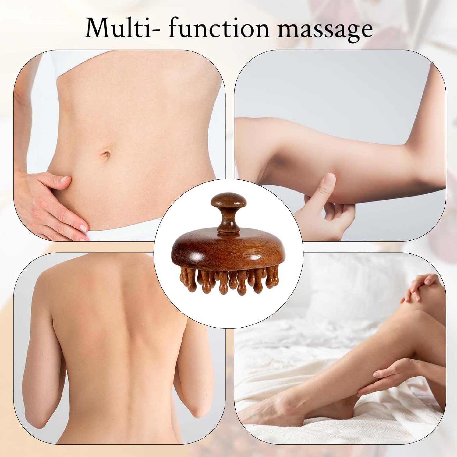 Scalp Massager Head Massager Manual Scalp Scrubber Scalps Brush with Sandalwood Bristles Portable Handheld Scalps Relax Tool scalp Massagers for Hair Growth Wet Dry Hair Brush for scalp Care Brown As