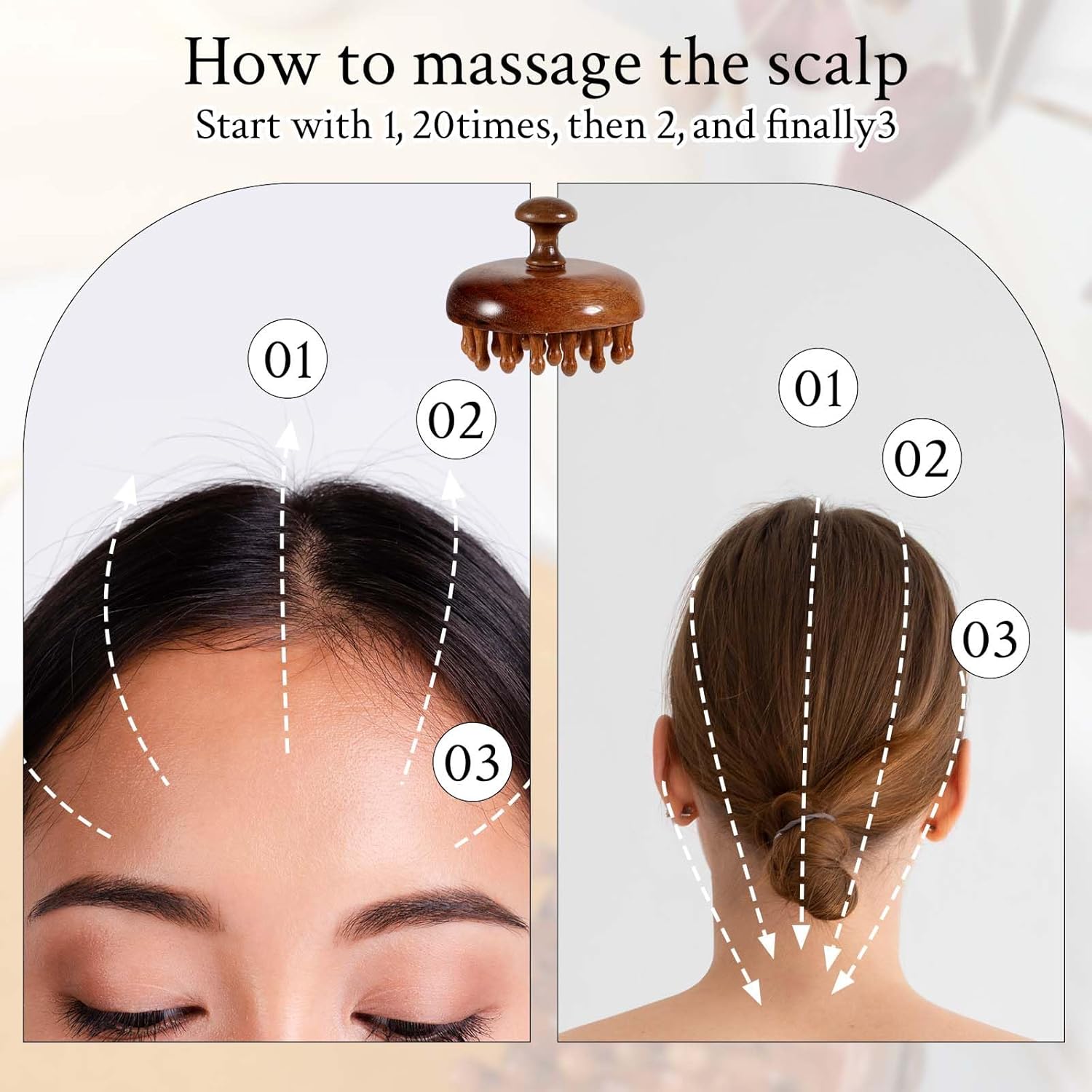Scalp Massager Head Massager Manual Scalp Scrubber Scalps Brush with Sandalwood Bristles Portable Handheld Scalps Relax Tool scalp Massagers for Hair Growth Wet Dry Hair Brush for scalp Care Brown As