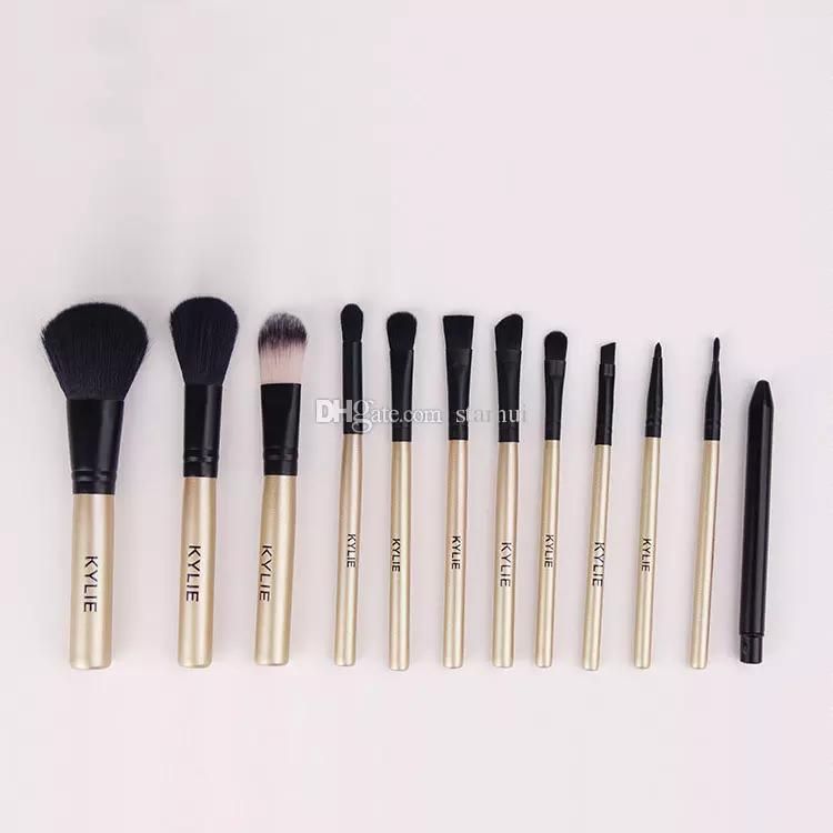 Kylie Jenner Makeup Brushes Kit 12pcs/set Cosmetic Foundation BB Cream Powder Blush Makeup Tools With Iron box Gold 12pcs/set