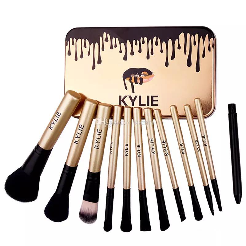 Kylie Jenner Makeup Brushes Kit 12pcs/set Cosmetic Foundation BB Cream Powder Blush Makeup Tools With Iron box Gold 12pcs/set view 2