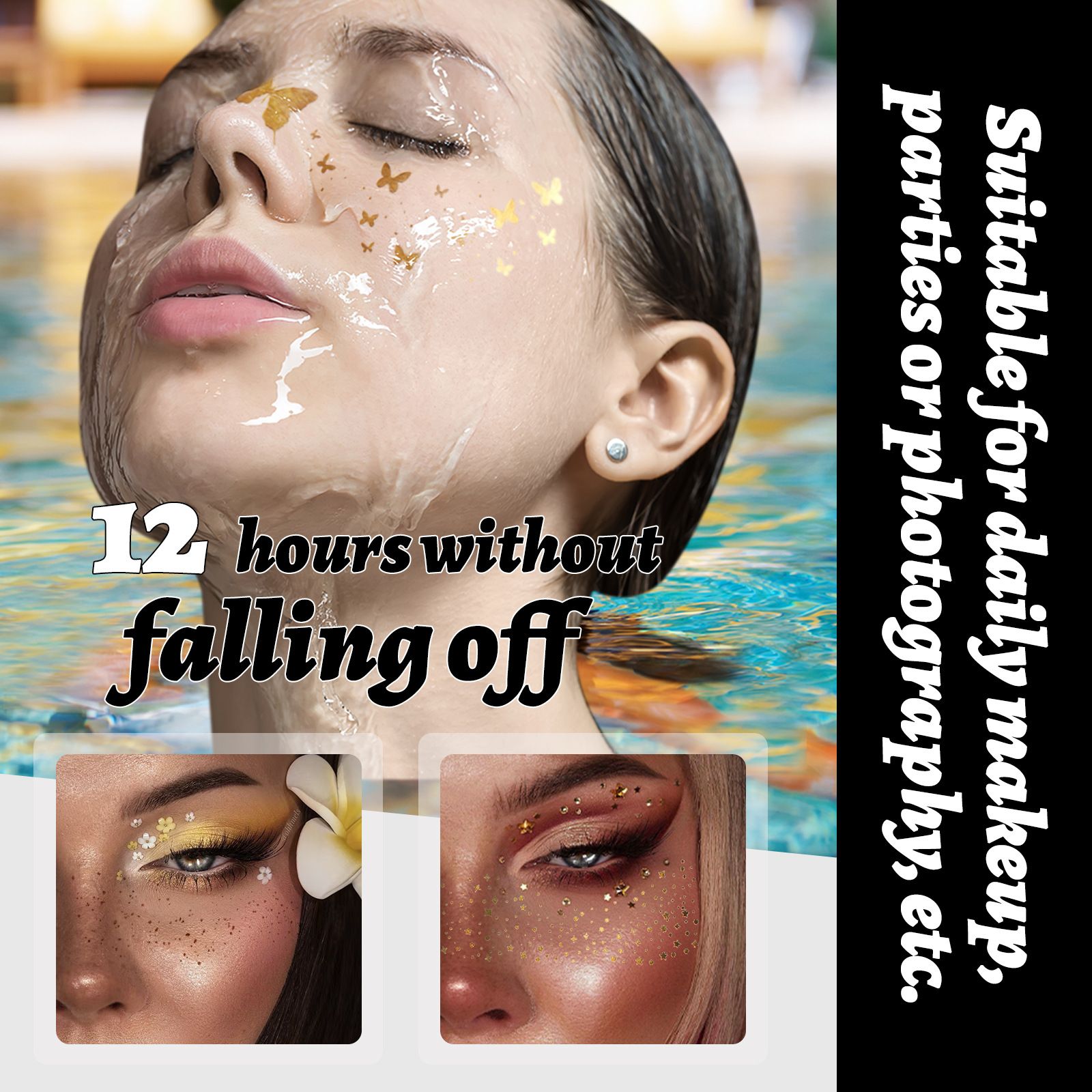 Gold Foil Tattoo Sticker, Waterproof, Glitter, Star & Butterfly Design, Party Stage Performance, Freckle Stickers, Tattoo Sticker Temporary Tattoo #01 Oon Piece