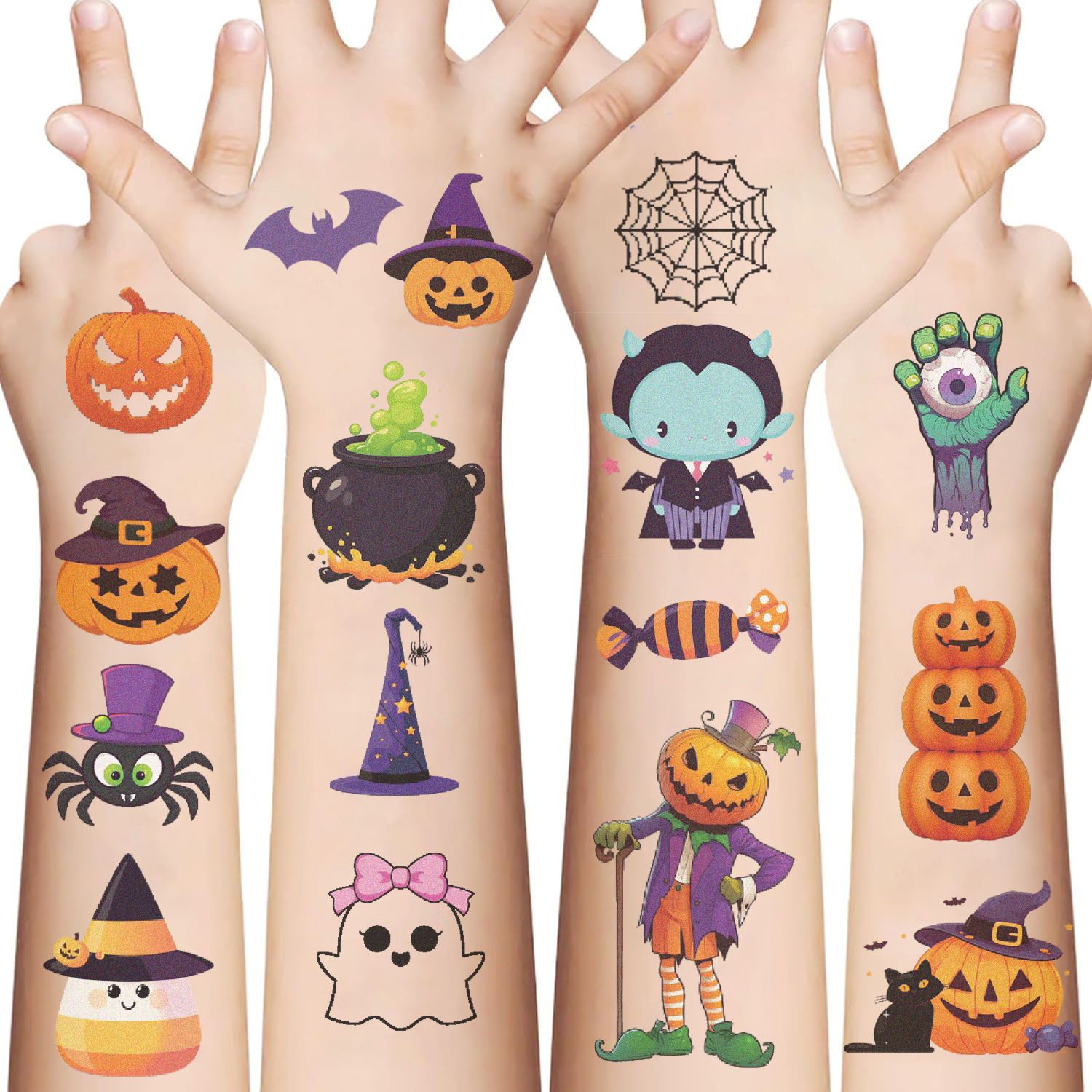 Halloween Temporary Tattoos Stickers for Kids Funny Halloween Themed 96PCS Birthday Party Supplies Favors Funny Cool Super Cute Fake Tattoos Party Decorations Boys Girls School Rewards Gifts Halloween
