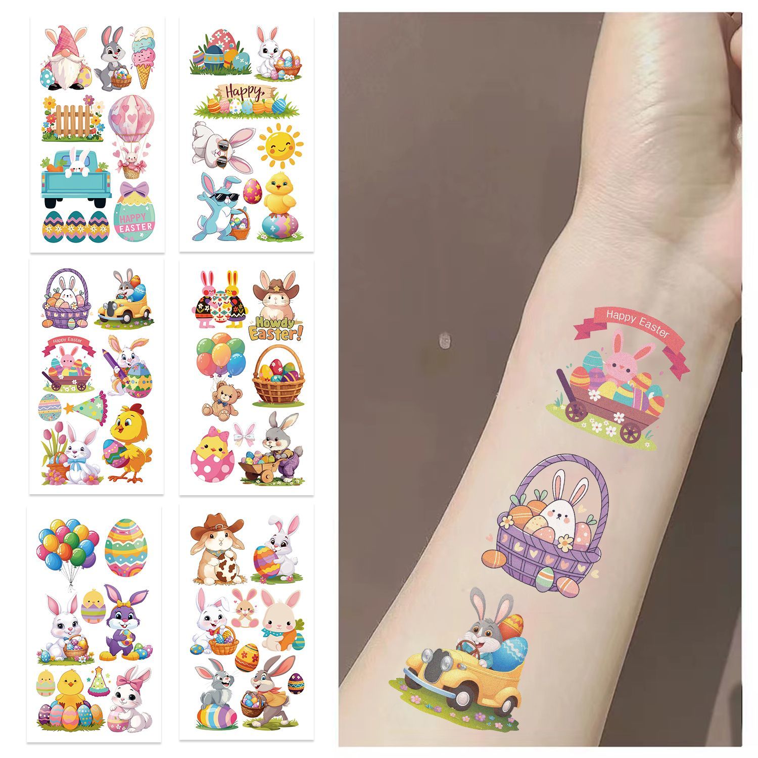 Easter Temporary Tattoos for Kids, Easter Fake Tattoos Stickers Bulk, Easter Basket Stuffers Egg Fillers for Boys and Girls, Easter Gifts for Teens Easter as picture