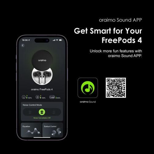 Oraimo FreePods 4 Active Noise Cancellation Easy Control APP Wireless Stereo Earbuds,has an incredible base and a tremble base system for both calls and audio
