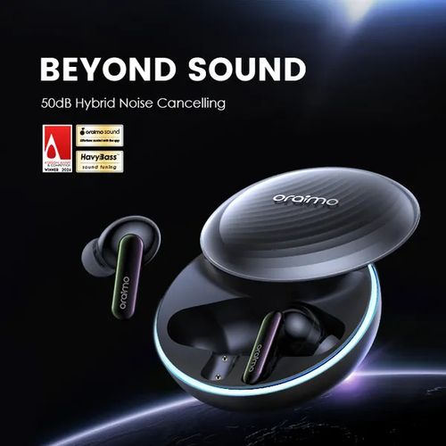 Oraimo SpaceBuds Hybrid ANC True Wireless Earbuds Customized Voice Prompt: 50dB Hybrid ANC Noise Cancellation, Personalized Lighting Effect, Customized Voice Prompts, 40-Hr Long Playtime