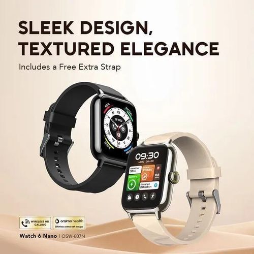 Oraimo Watch 6 Nano OSW-807N, 1.52” TFT Full Touch Color Display, IP68 Waterproof, Wireless HD Calling Smart Watch - Black. can withstand power for a long period of time upto 2 weeks standby