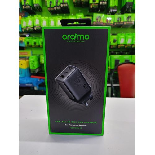 Oraimo HyperGaN 65 65W GaN Wall Charger Kit with 100W CC Cable with a Gan Tech Support Laptop Charging Intelligent Power Distribution & Anti-scratch Texture