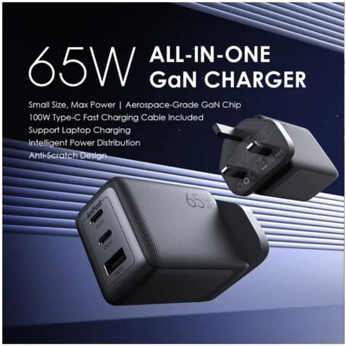 Oraimo HyperGaN 65 65W GaN Wall Charger Kit with 100W CC Cable with a Gan Tech Support Laptop Charging Intelligent Power Distribution & Anti-scratch Texture