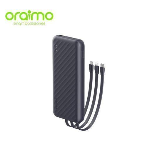 Oraimo Slice Link Pro 10000mAh 22.5W Powerbank with Charging cables - 10000mAh Capacity - 22.5W Fast Charging - Attached Cables: USB-C, Lightning, Micro USB - 5 Outputs / 2 Inputs - Type-C Output