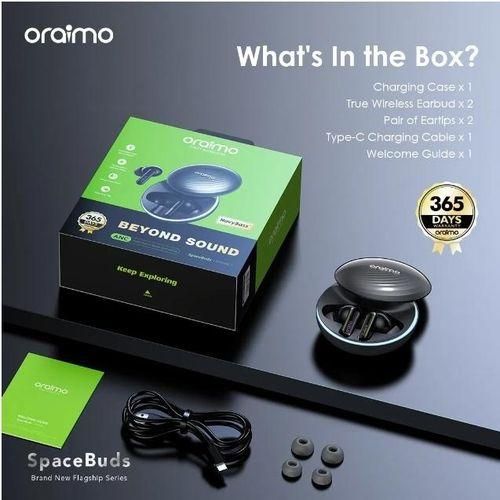 Oraimo SpaceBuds Hybrid ANC True Wireless Earbuds Customized Voice Prompt-Space Grey.can withstand power for a long period of time upto 15 days standby..superb bass